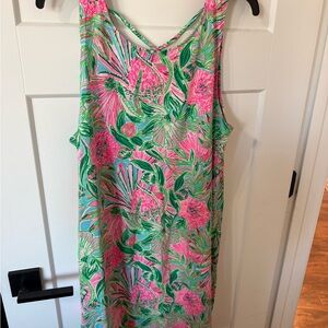 Lilly Pulitzer Pink and Green Tropical Floral Tank Dress